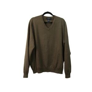 Brooks Brothers Stretch Wool Blend Brown V Neck Sweater Mens‎ size L